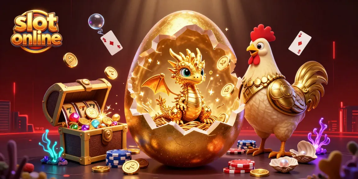 Play exciting slot online games with engaging visuals, including golden dragons and poker chips.