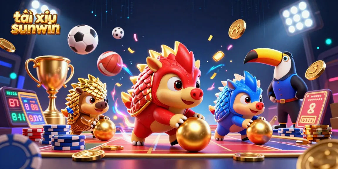 Engage with tài xỉu sunwin in an action-packed scene featuring competitive pangolins and casino elements.