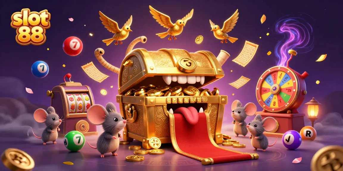 Spin the reels in slot 88 adventure with a treasure chest and exciting casino elements.