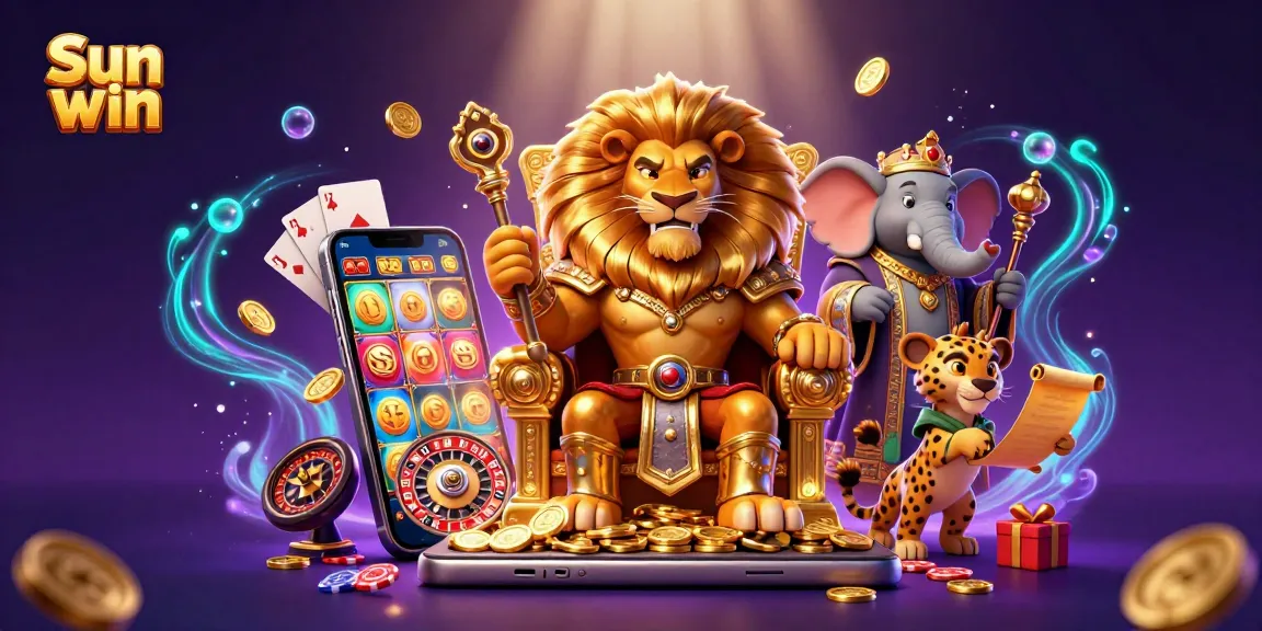 Experience the thrilling world of Sun win with vibrant casino elements and majestic characters in a magical 3D scene.