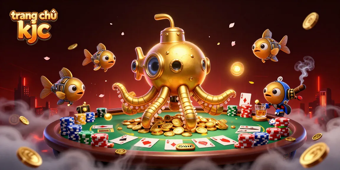 Engage with the vibrant world of trang chủ kjc as a golden kraken submarine navigates a sea of coins.