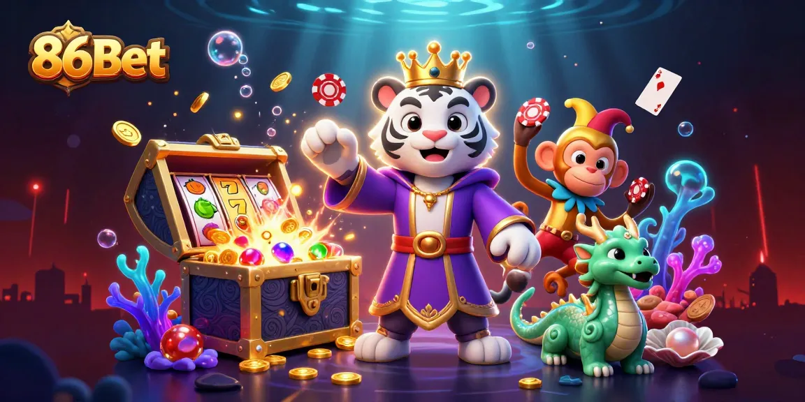 Experience the excitement of 86Bet with a vibrant 3D illustration featuring a casino-themed scene.