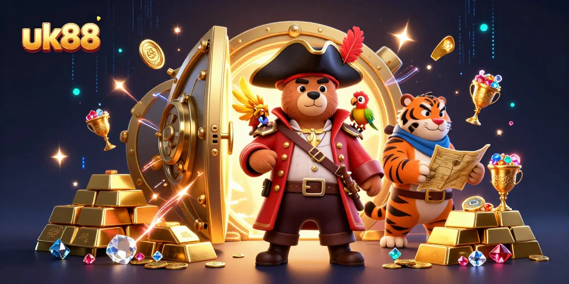 uk88 pirates betting riches in an ultra-detailed 3D casino treasure scene.