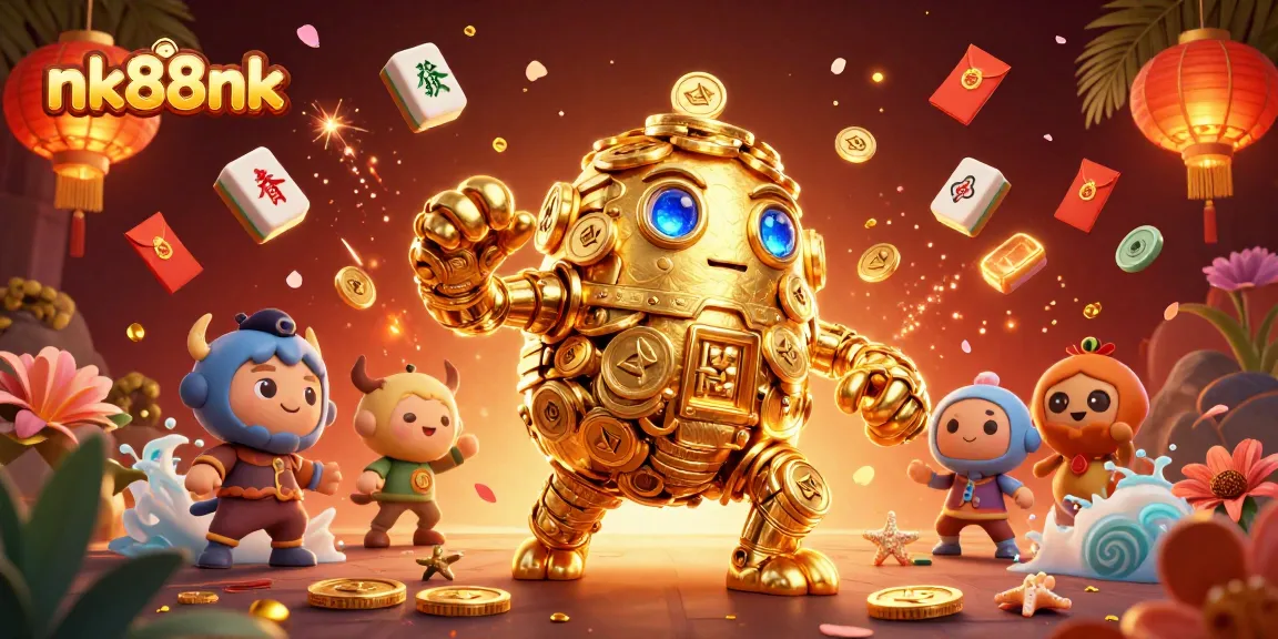 Experience the excitement of nk88nk casino with a golem of golden coins and vibrant game elements.